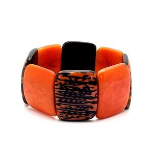 Tagua Nut Wide Stretch Cuff Bracelet Orange Brown